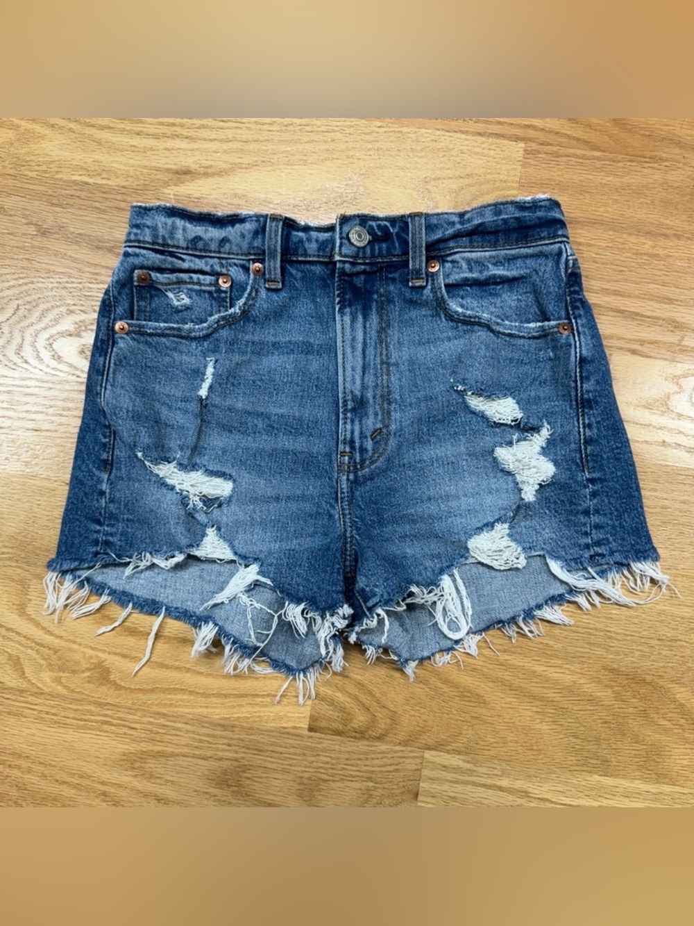Abercrombie & Fitch “The Mom Short” High Rise Distressed Denim Shorts